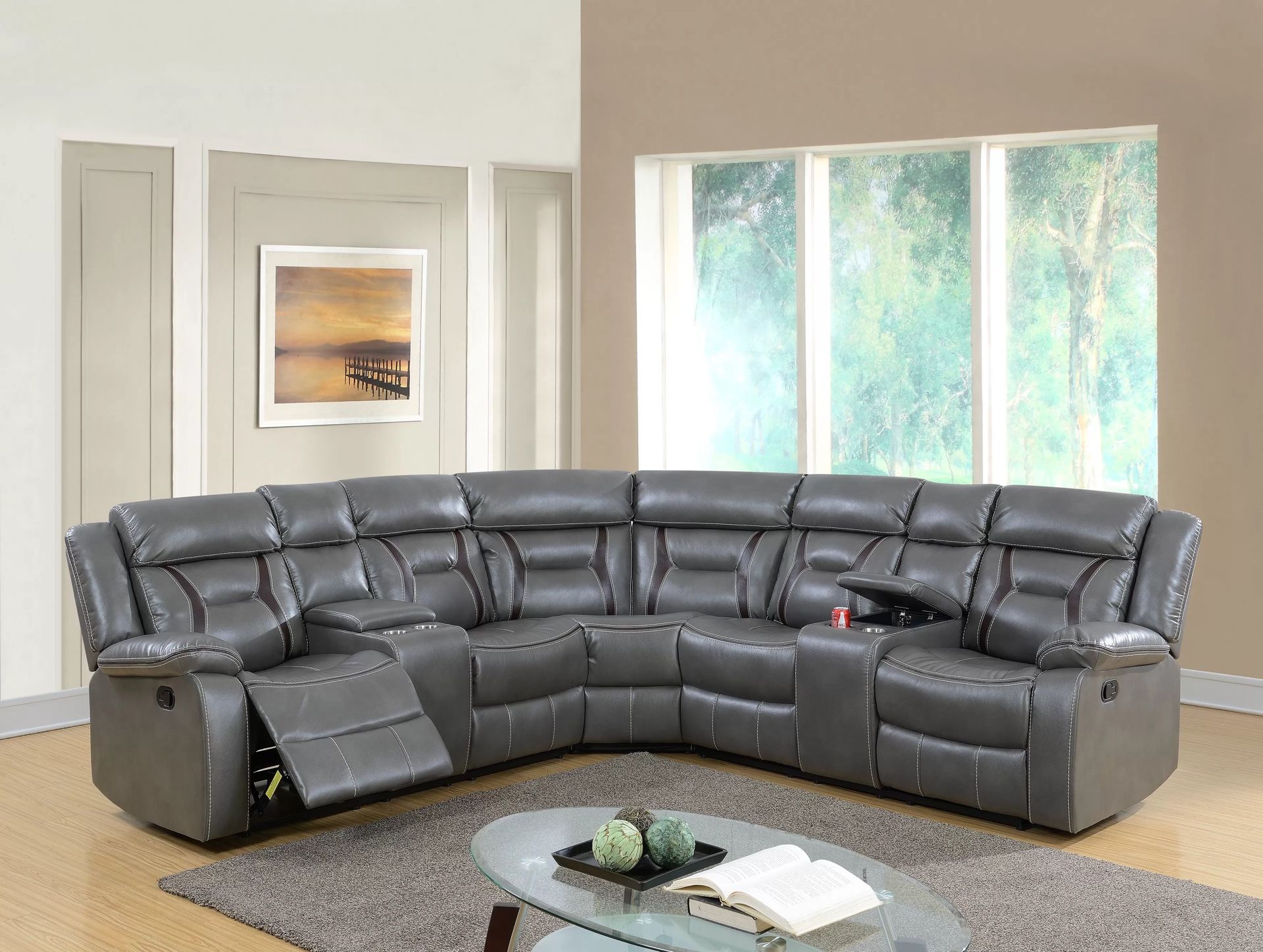 GREY RECLINING SECTIONAL SOFA 