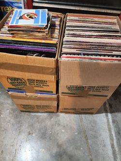 Box of vinyl records