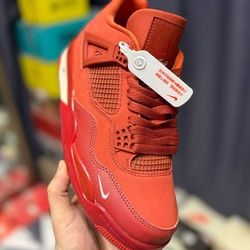 Jordan 4 re-release "Flame Red" customized all-red sports shoes