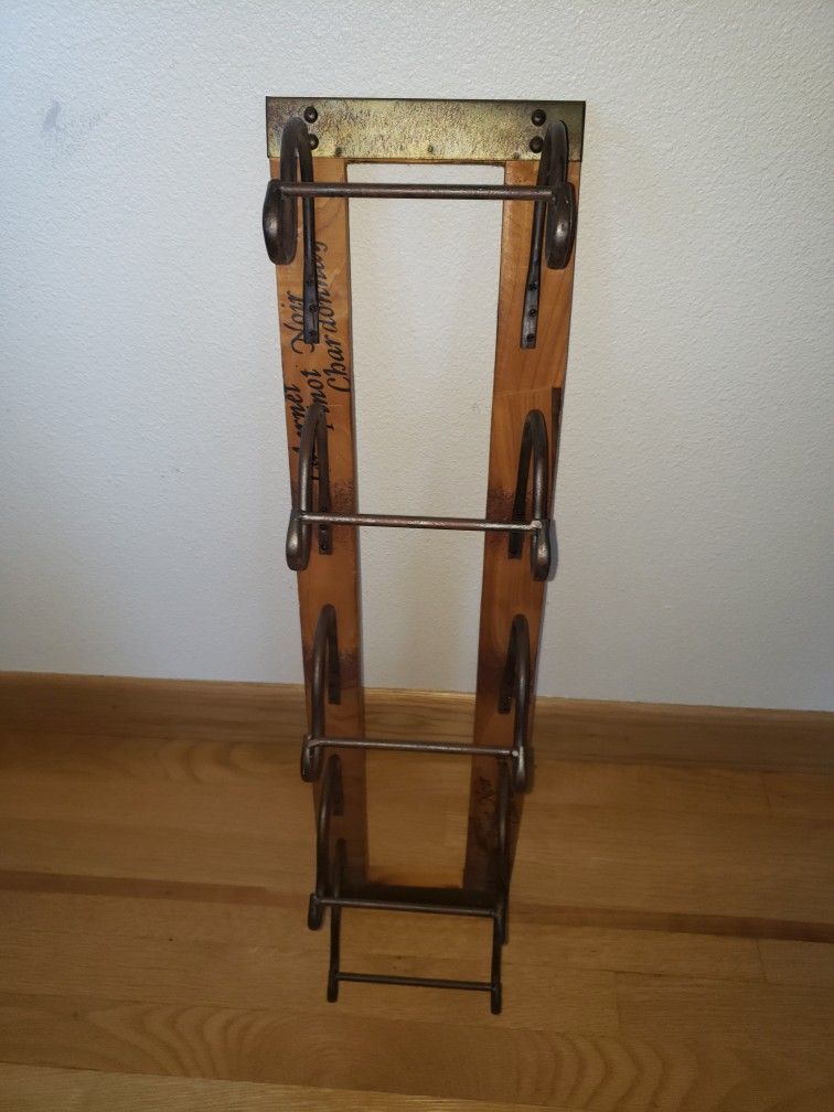 Vintage Wood & Brass Wall Wine Rack 

