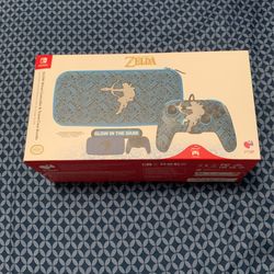 Nintendo Switch Zelda Glow Wired Controller And Travel Case Bundle