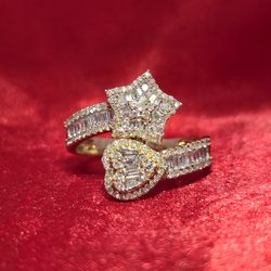 10k Yellow Gold Diamond Star & Heart Crossover Ring 0.75 ctw