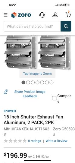 IPower 16 Inch Shutter Exhaust Fan Aluminum,High Speed 1550RPM, 1200 CFM, 2-Pack, Silver