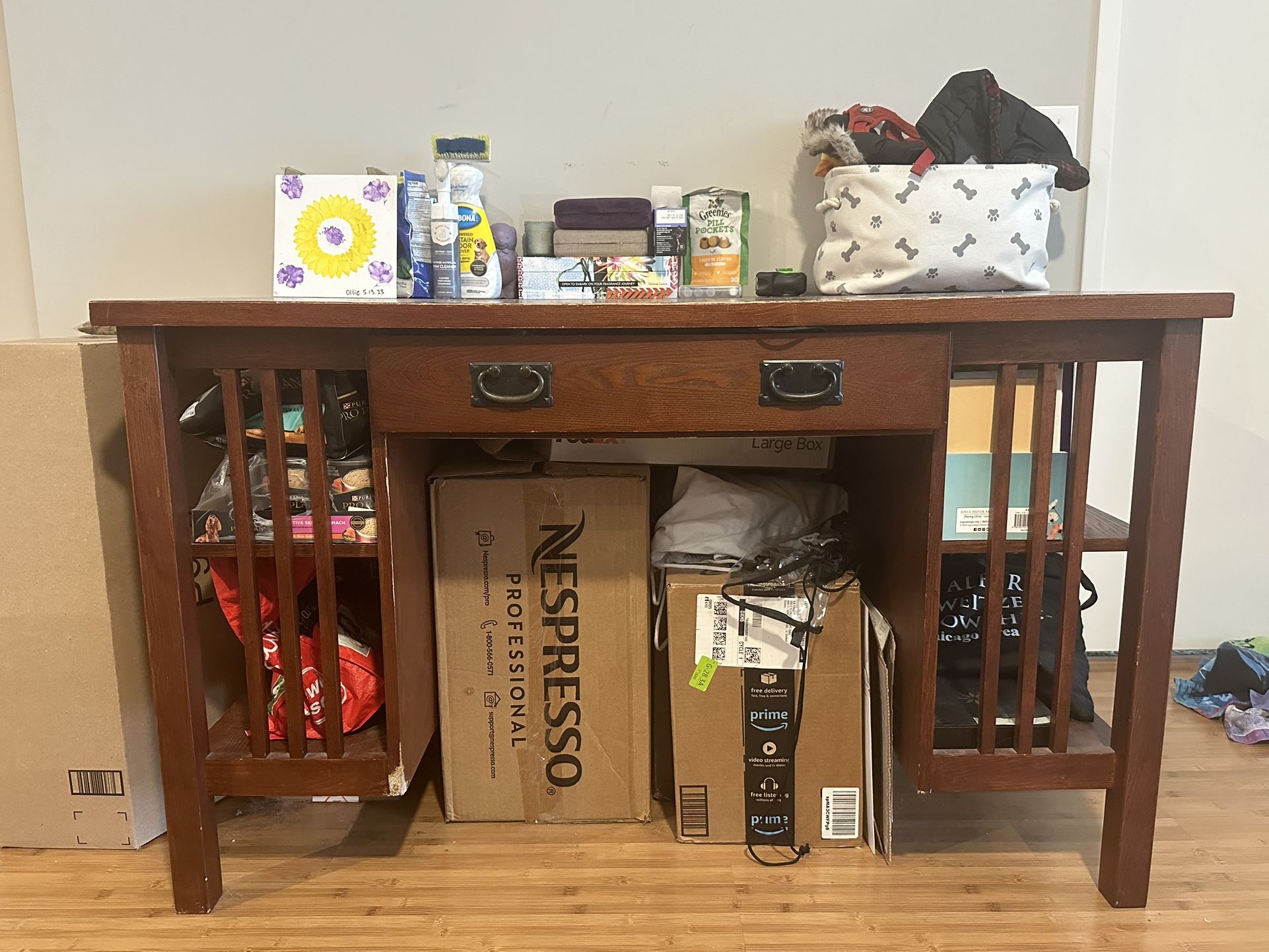 Brown Office Desk With Side Shelving $40 Price Negotiable