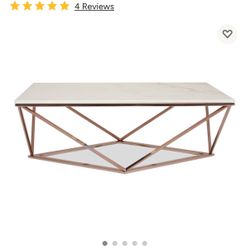 Houzz Aria Rose Gold Coffee Table With White Marble Top