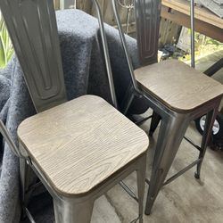 3 Metal Wood Bar Stools 
