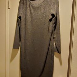 Gray elegant long sleeve crew neck dress