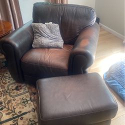 Leather Ottoman And Chair 