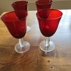4 Hand Blown Red Glasses - Free