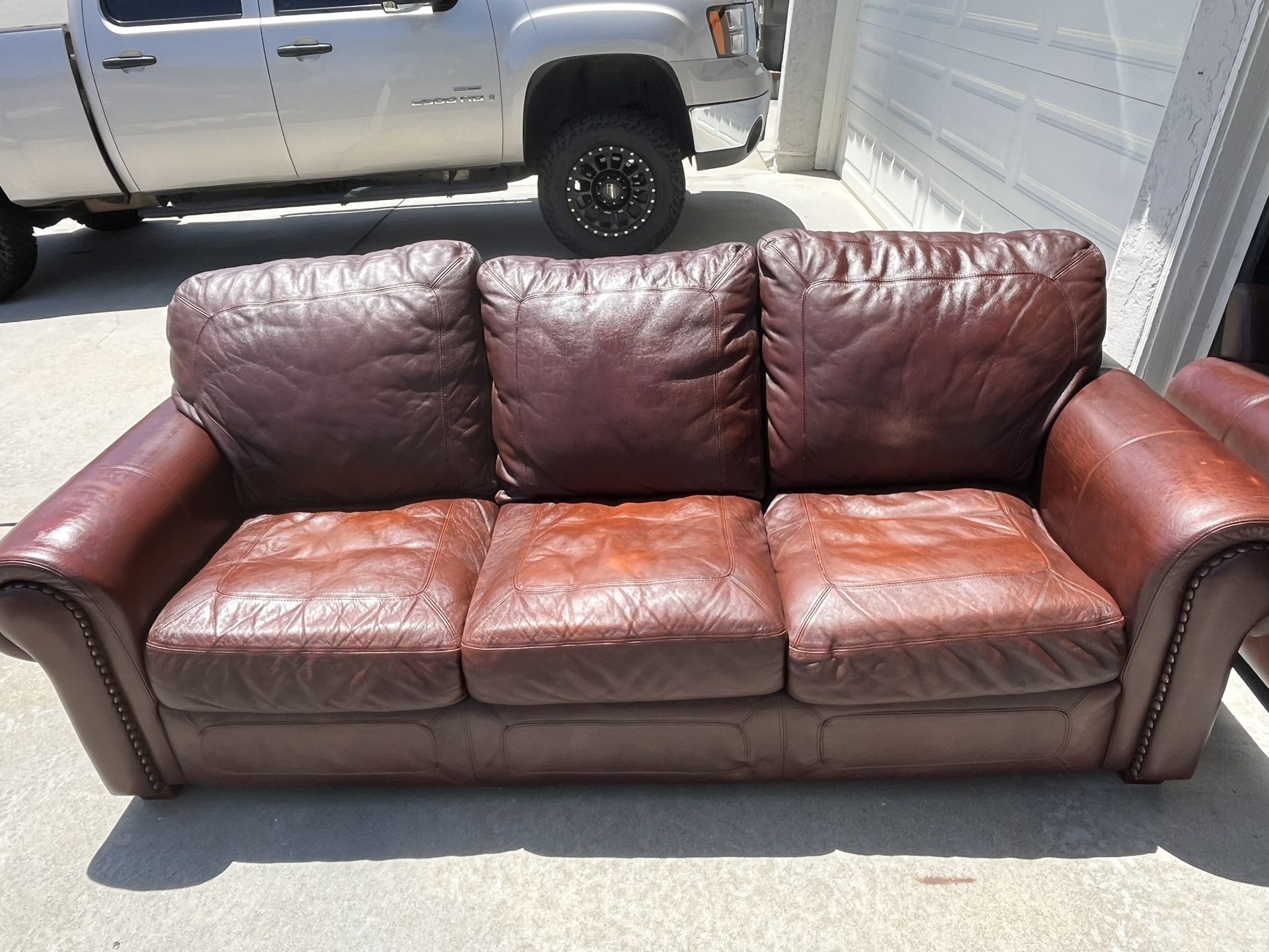 Leather Couch, Chair, Ottoman For Sale