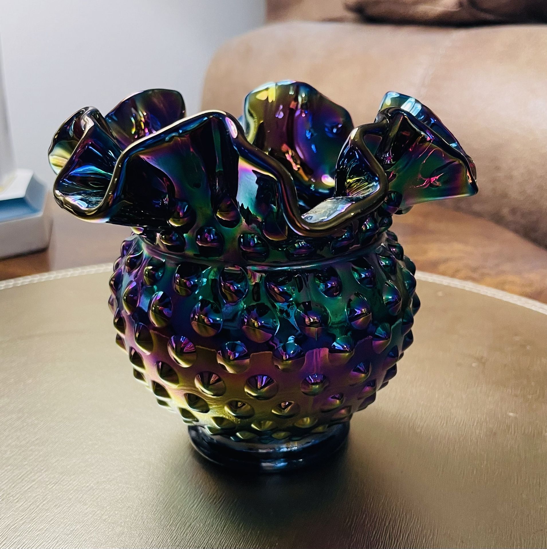 Vintage Rare Fenton Carnival Glass Purple Hobnail Vase