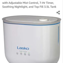 Lasko UH250 Ultrasonic Cool Mist Humidifier with Adjustable Mist Control, 7-Hr Timer