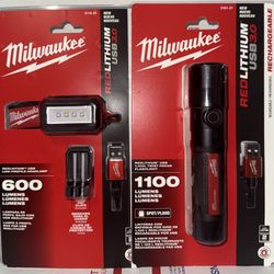 Milwaukee USB Rechargeable LED Light Bundle Kits. Model #2115-21 & 2161-21.