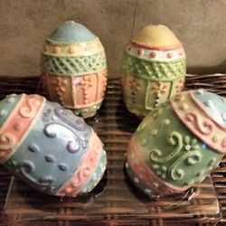 Easter Egg Candles Set of 4 And Wicker Easter Basket