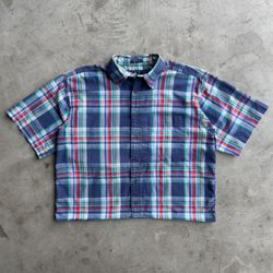 Vintage Cropped Plaid Button Down Shirt - M