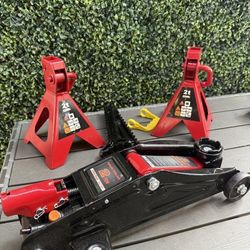 Low Profile Hydraulic Trolley Service/Floor Jack Combo with 2 Ratchet Jack Stands, 2 Ton (4000 lbs) Capacity