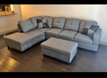 New Grey Sectional with Storage Ottoman