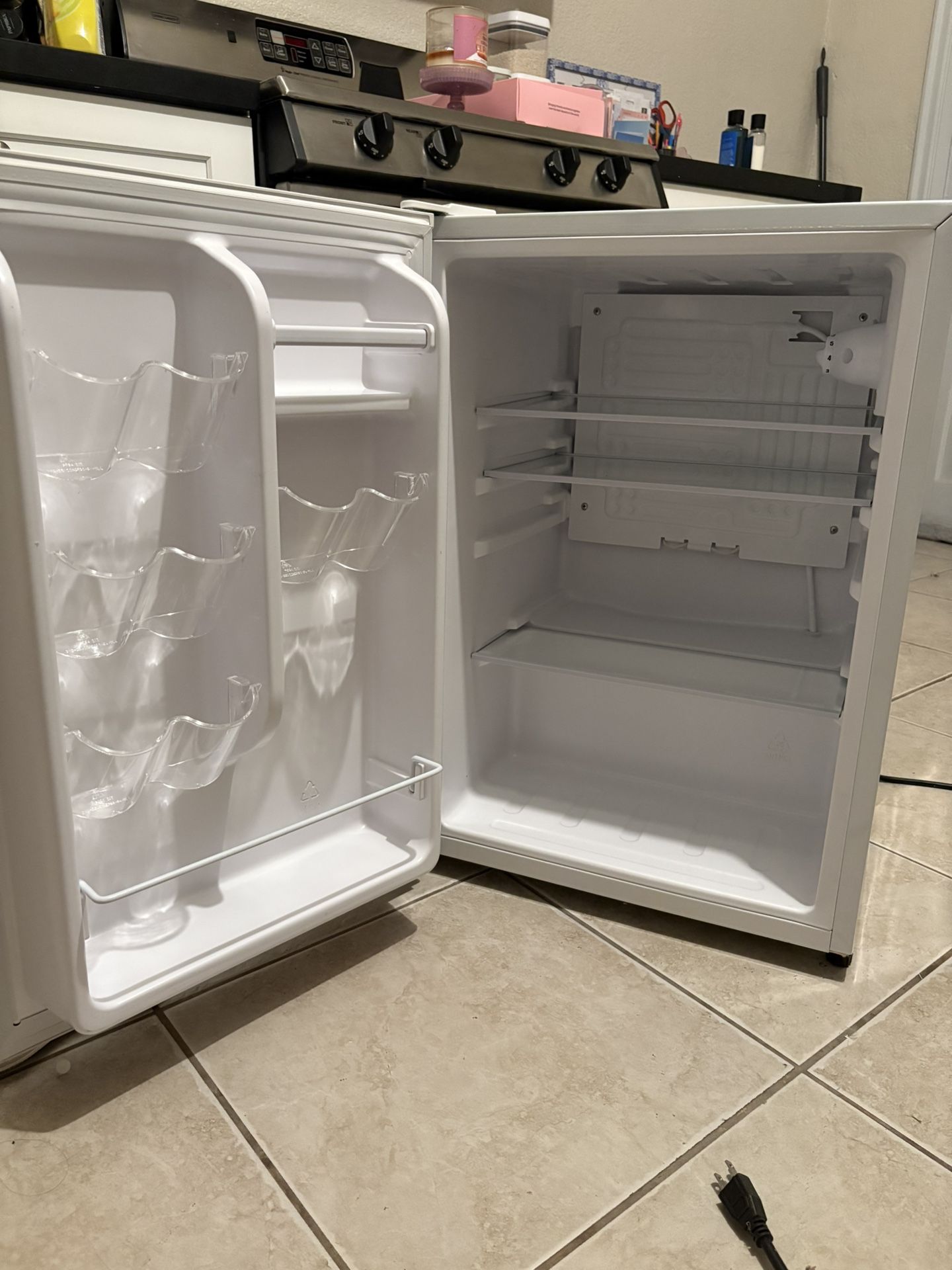 White mini fridge