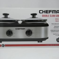 Chefman Double Round Crock Slow Cooker & Buffer Server 2x1.25 Qt RJ15-125-D