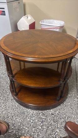 Round Wood 3-Tier Side Table
