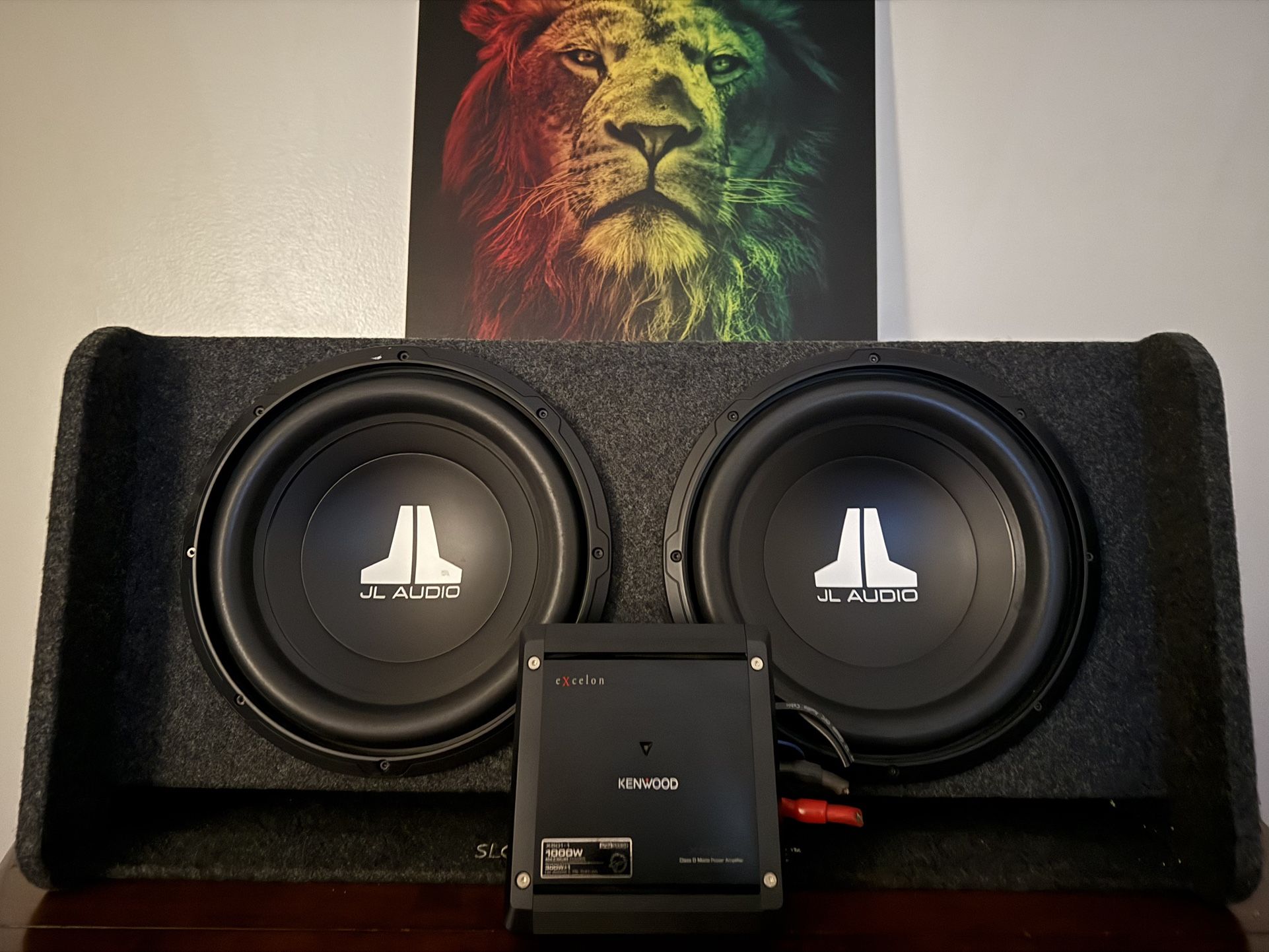 Two JL Audio 12W0v3 Subs Solid Ported Enclosure With Kenwood Excelon X501-1 Amp