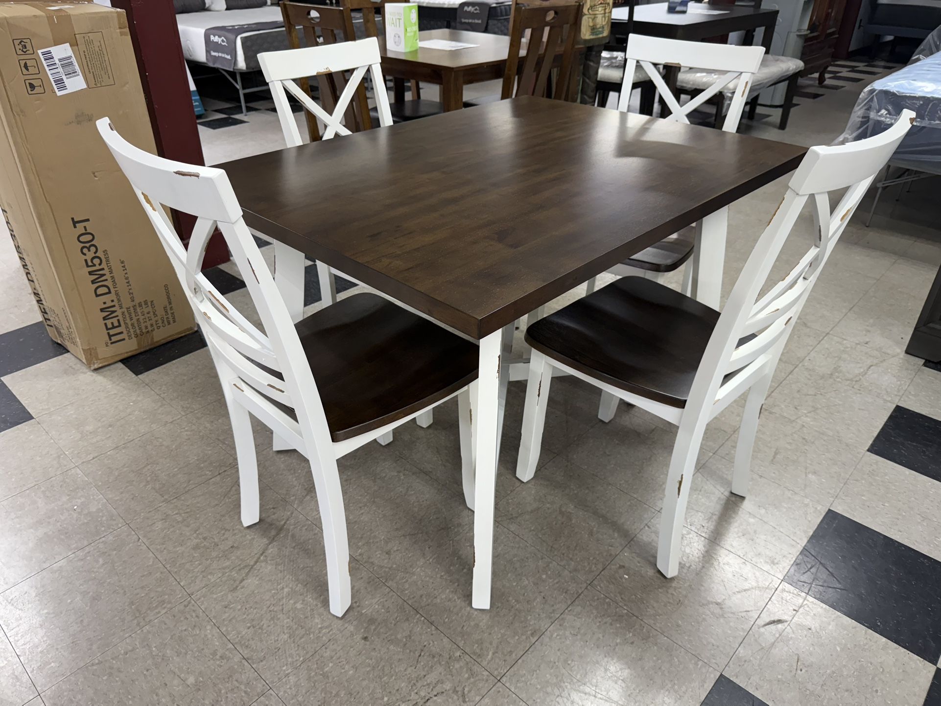 Dining Table Set Distressed Farmhouse Style