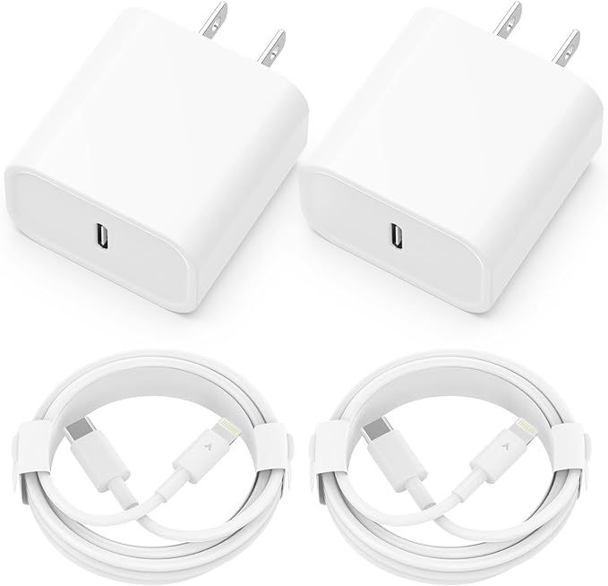 iPhone Charger, 2 Pack 20W PD USB C Wall Fast Charger Adapter with 2 Pack 6FT Type C to Lightning Cable Compatible for iPhone 14 13 12 11 Pro Max XR X
