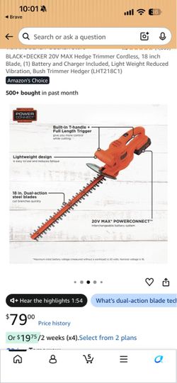 BLACK+DECKER 20V MAX Power Connect 18 in. Cordless Battery Powered Hedge Trimmer Kit with (1) 1.5 Ah Battery