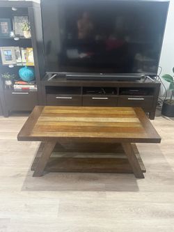 Rustic Wood Coffee Table with Lower Shelf