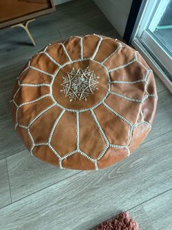 Round Leather Floor Pouf
