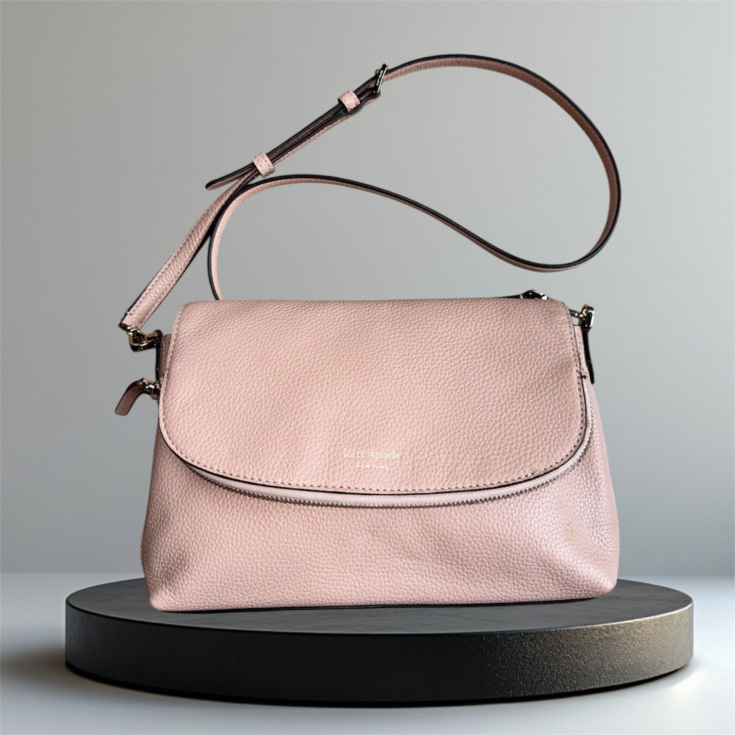 Kate Spade New York Pebbled Leather Fold-over Crossbody Bag Blush Pink 7x12x2