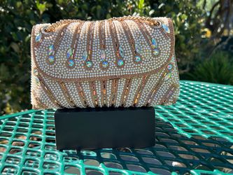 Pearl and Crystal Embellished Evening Clutch Bag