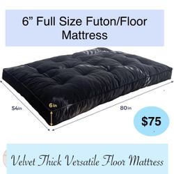 6" Futon Mattress Full Size, Velvet Thick Futons Sofa Couch, Versatile Floor Mattress for Adults, Shredded Foam Filling (Frame Not Included), Black  S