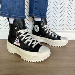 ⭐Converse 8.5 Women Shoes Run Star Hike Platform Glitter Sneakers Black A07947C