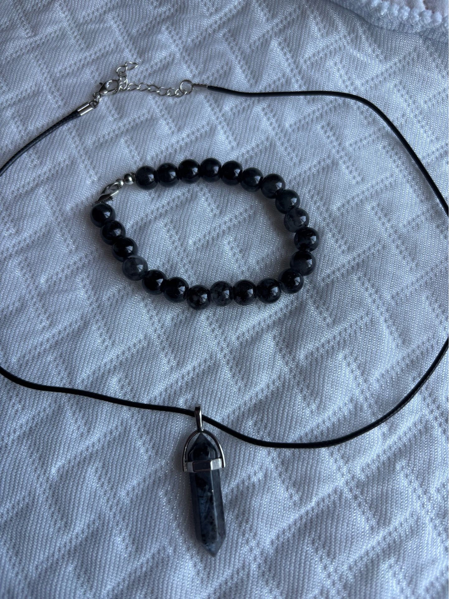 Bracelet and stone pendant necklace set