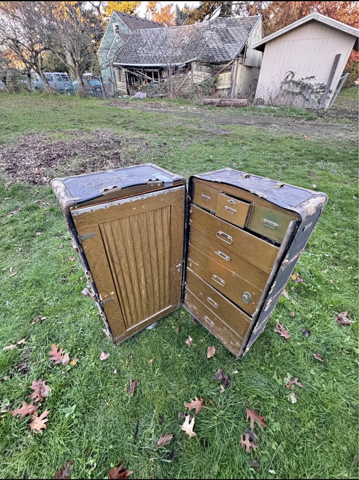 Antique Vintage Steamer Trunk Wardrobe Dresser, 1(contact info removed)