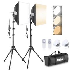 Torjim Softbox Photography Lighting Kit, 16'' x 16'' Professional Softbox Lighting Kit with 85W 3000-7500K LED Bulbs, Studio Lights for Photography/Vi