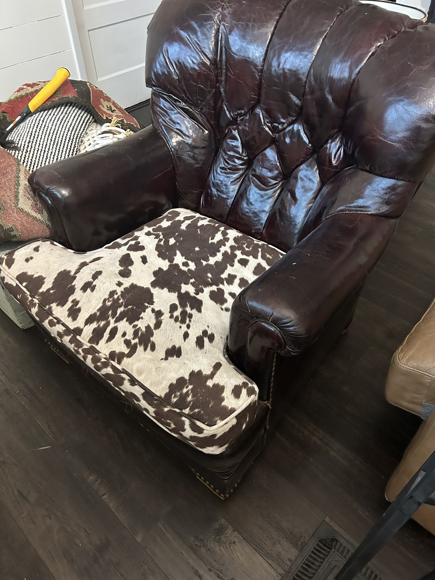 Leather Chair with Cow Cushion