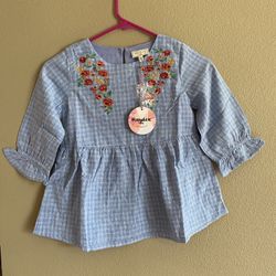 Hayden Girls Blue Blouse With Floral Accent Size 10 Girls 