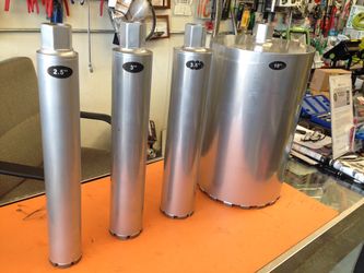 Concrete core bits size from 1 1/2 inch up to 10 inch price from $50 to $225.