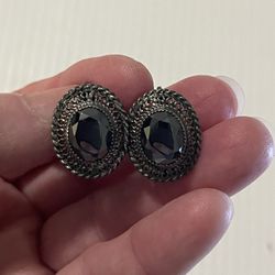 Danecraft Faceted Domed Black Hematite Clip On Earrings Sterling Silver