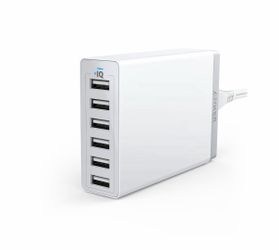 Anker Desktop Charger, 60W 6 Port USB Multiple Charging Hub PowerPort 6 Multiple USB Charger, Campatible with iPhone, iPad, MacBook, Galaxy, LG, HTC, 
