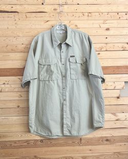 Columbia Menswear Khaki Beige Button Down Pocket Front Short sleeve Top Size Xl