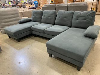 Slate Grey U-Shaped 4 Seat Sofa with Double Chaise Lounge