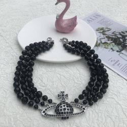 Vivienne Westwood Three Row Pearl Bas Relief Choker in Black (Brand New)
