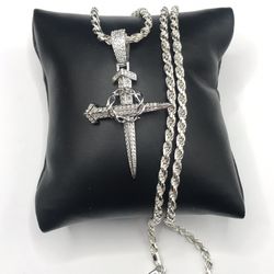 925 Sterling Silver 2.10CT MOISSANITE Nail cross Rope Chain Men’s Necklace 