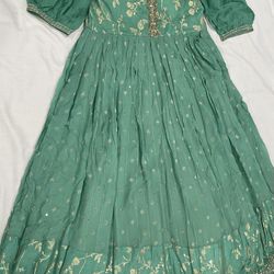 Mint Green & Yellow Gold Indian Gown/Dress  