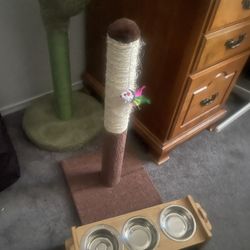 2 Scratch Posts And Food And Water Bowls