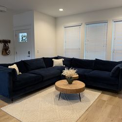 Jonathan Louis deep lounge velvet sectional sofa / couch – navy - blue