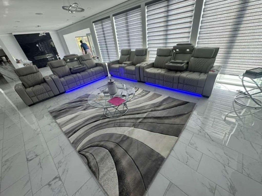GREY LED LIGHT BRAND NEW POWER RECLINING SOFA AND LOVESEAT SAME DAY DELIVERY